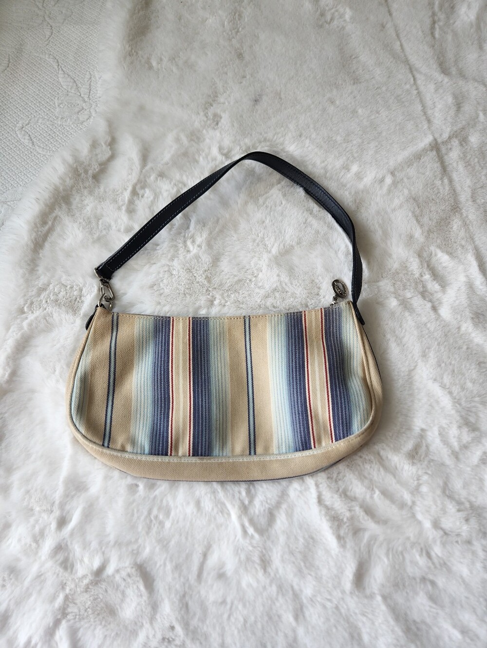 Longchamp Striped Canvas Shoulder Bag in Beige and Blue - Picture 5 of 7